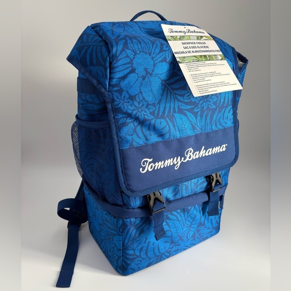 Tommy Bahama Backpack Cooler Blue Tropical Insulated 28 Can Capacity NEW‎